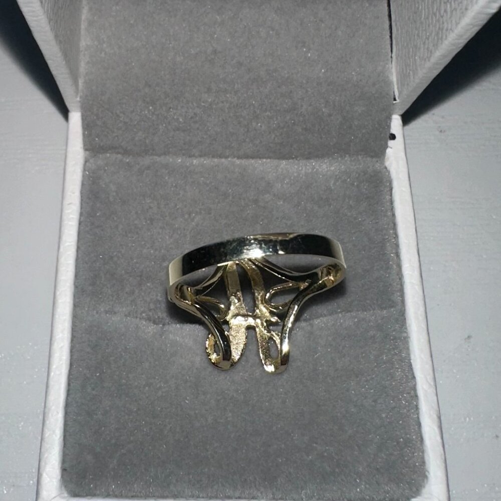 10k Solid Gold Cursive A Initial Monogram Ring SZ 7 - Picture 4 of 4